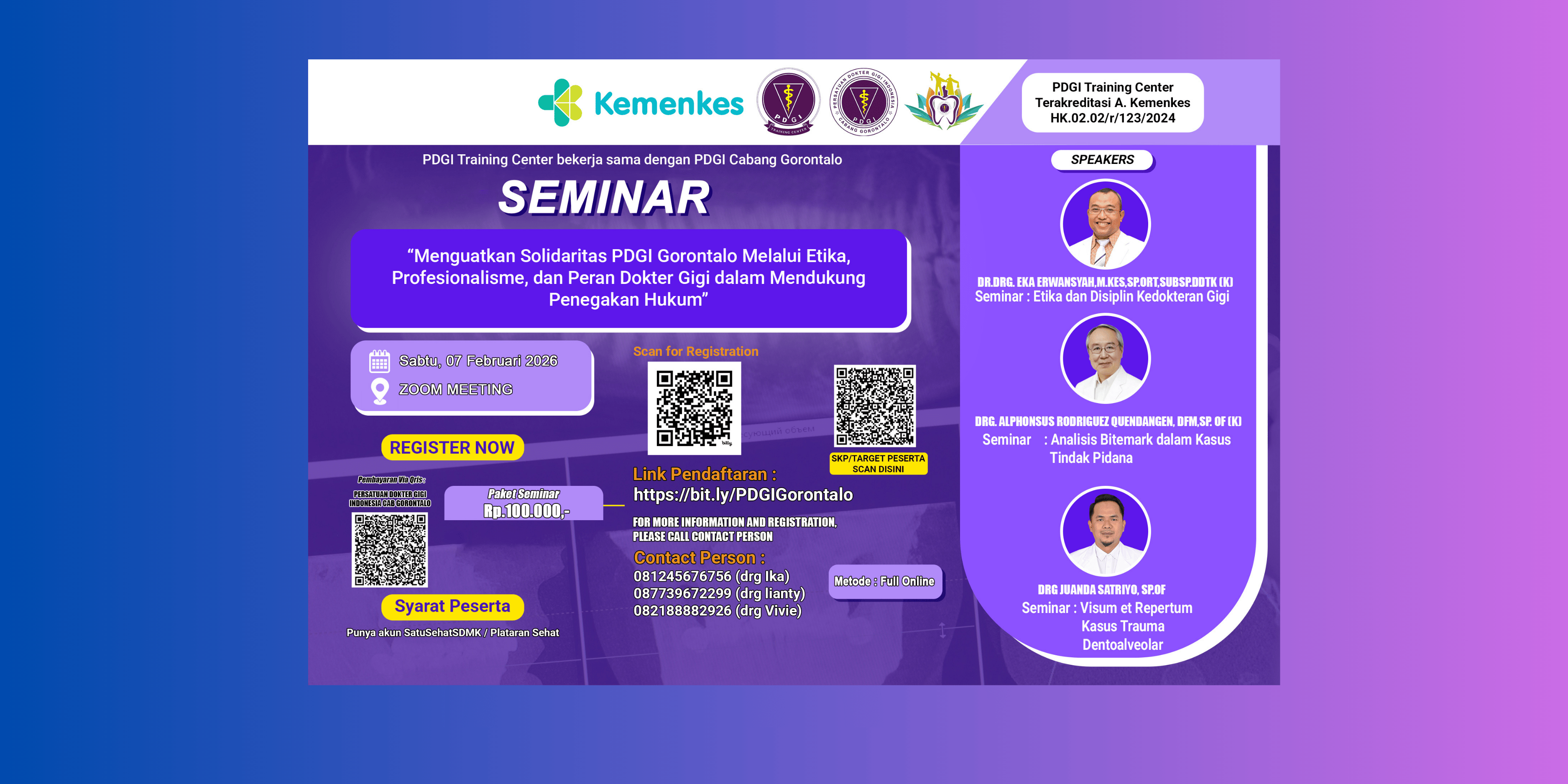 Seminar Ilmiah “Menguatkan Solidaritas PDGI Gorontalo Melalui Etika, Profesionalisme, dan Peran Dokter Gigi Dalam Mendukung Penegakan Hukum” Angkatan 1