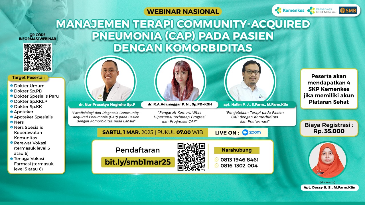 Webinar Manajemen Terapi Community-Acquired Pneumonia (CAP) Pada Pasien Dengan Komorbiditas Kerja Sama dengan PT. Sejawat Muda Berprestasi